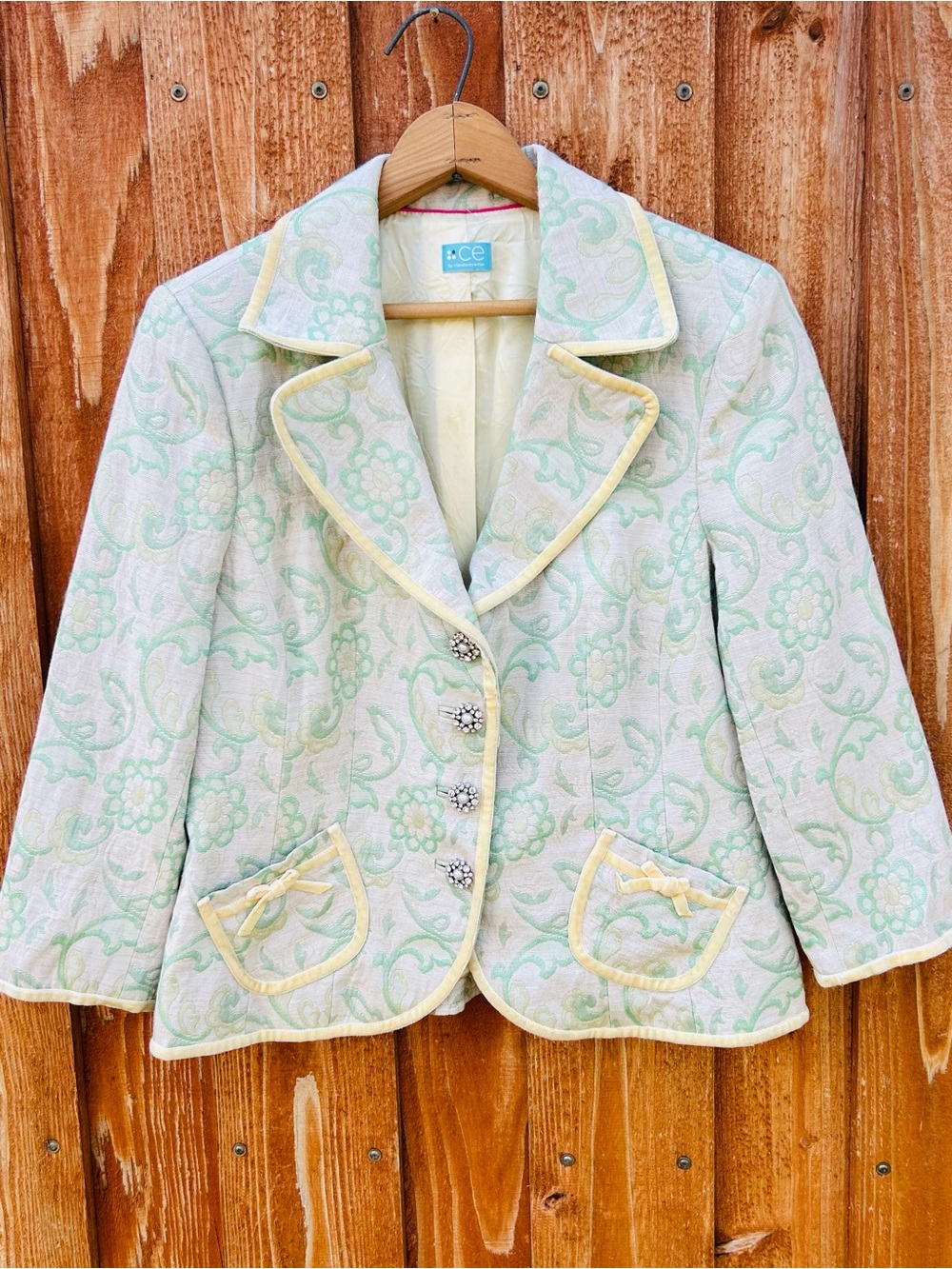 Nordstrom Classiques Entier Jacquard Velvet Trim Rhinestone Blazer Retro Y2K 90s